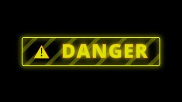 Danger alert sign transparent video.Yellow danger sign within black rectangle video