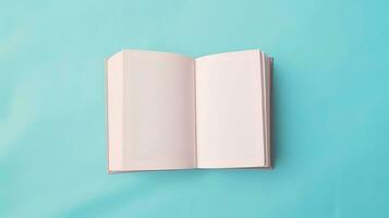 AI generated Blank Open Book Isolated on Pastel Color Background. Study, Education, Knowledge, Mockup photo