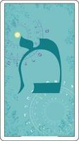 Design for a card of Hebrew tarot. Hebrew letter called Mem large and blue. vector