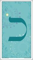 Design for a card of Hebrew tarot. Hebrew letter called Kaph  large and blue. vector