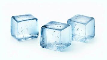 AI generated Melting Ice Cubes on White Background. Fresh, Water, Cool, Cold, Drink photo