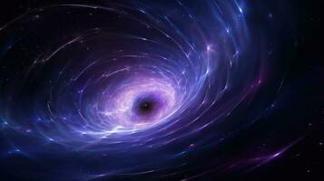 ai generado espiral negro agujero en cosmos en antecedentes de brillante estrellas, en índigo púrpura colores. grande estallido. espiral galaxia. ideal para antecedentes o espacio temática contenido foto