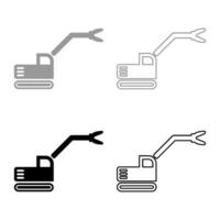 Building machine demolish wrecking cut knife crane truck set icon grey black color vector illustration image solid fill outline contour line thin flat style