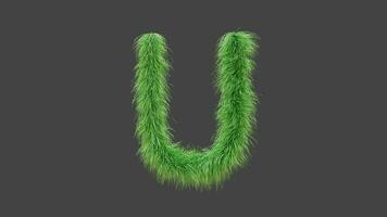 3D animation green grass letter U video