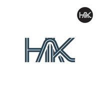 letra hak monograma logo diseño con líneas vector