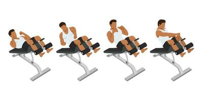 Man doing incline crunch punches exercise. vector