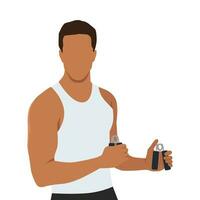 Man holding a gym hand gripper with clipping path exercise. Forearm or wrist exercise. vector