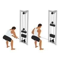 Man doing standing bent over cable row exercise. vector