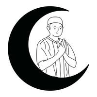 negro y blanco ilustración de gente gestos durante Ramadán vector