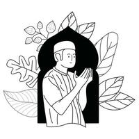 black and white illustration of people's gestures during Ramadan vector