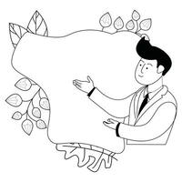negro y blanco ilustración de un hombre preparando un presentación vector