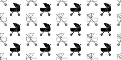 black white baby stroller seamless pattern vector