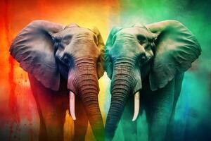 AI generated Herd of Elephants in Africa walking through the grass. Neural network AI generated photo