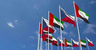 Czech Republic and United Arab Emirates, UAE Flags Waving Together in the Sky, Seamless Loop in Wind, Space on Left Side for Design or Information, 3D Rendering video