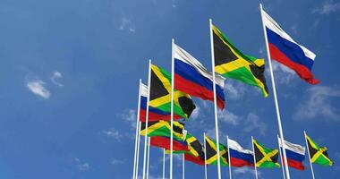 Jamaica and France Flags Waving Together in the Sky, Seamless Loop in Wind, Space on Left Side for Design or Information, 3D Rendering video