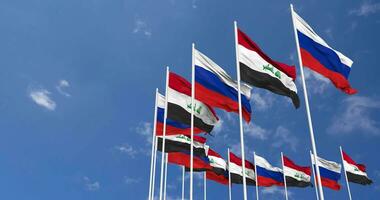 Iraq and France Flags Waving Together in the Sky, Seamless Loop in Wind, Space on Left Side for Design or Information, 3D Rendering video