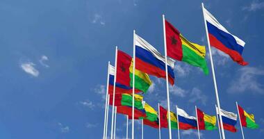 Guinea Bissau and France Flags Waving Together in the Sky, Seamless Loop in Wind, Space on Left Side for Design or Information, 3D Rendering video