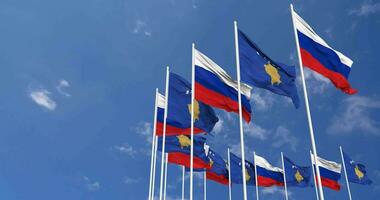 Kosovo and France Flags Waving Together in the Sky, Seamless Loop in Wind, Space on Left Side for Design or Information, 3D Rendering video