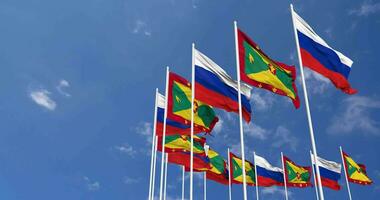 Grenada and France Flags Waving Together in the Sky, Seamless Loop in Wind, Space on Left Side for Design or Information, 3D Rendering video