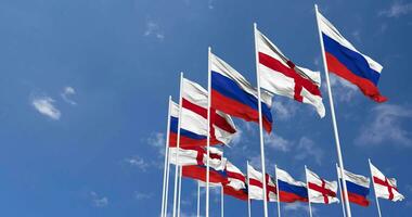 England and France Flags Waving Together in the Sky, Seamless Loop in Wind, Space on Left Side for Design or Information, 3D Rendering video