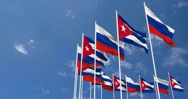 Cuba and France Flags Waving Together in the Sky, Seamless Loop in Wind, Space on Left Side for Design or Information, 3D Rendering video