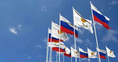 Cyprus and France Flags Waving Together in the Sky, Seamless Loop in Wind, Space on Left Side for Design or Information, 3D Rendering video