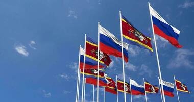 Eswatini and France Flags Waving Together in the Sky, Seamless Loop in Wind, Space on Left Side for Design or Information, 3D Rendering video