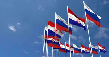 Croatia and France Flags Waving Together in the Sky, Seamless Loop in Wind, Space on Left Side for Design or Information, 3D Rendering video