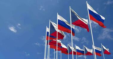 Czech Republic and France Flags Waving Together in the Sky, Seamless Loop in Wind, Space on Left Side for Design or Information, 3D Rendering video