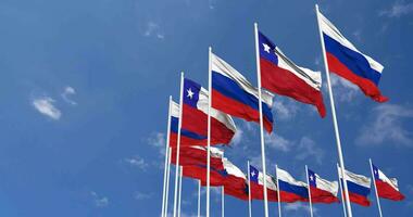 Chile and France Flags Waving Together in the Sky, Seamless Loop in Wind, Space on Left Side for Design or Information, 3D Rendering video