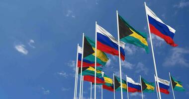 Bahamas and France Flags Waving Together in the Sky, Seamless Loop in Wind, Space on Left Side for Design or Information, 3D Rendering video