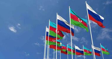 Azerbaijan and France Flags Waving Together in the Sky, Seamless Loop in Wind, Space on Left Side for Design or Information, 3D Rendering video