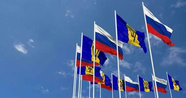 Barbados and France Flags Waving Together in the Sky, Seamless Loop in Wind, Space on Left Side for Design or Information, 3D Rendering video