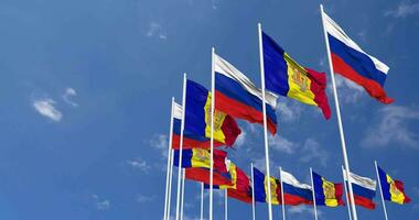 Andorra and France Flags Waving Together in the Sky, Seamless Loop in Wind, Space on Left Side for Design or Information, 3D Rendering video