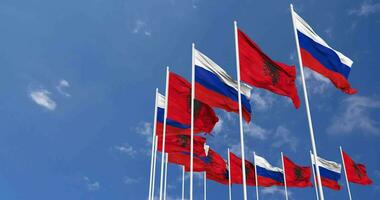 Albania and France Flags Waving Together in the Sky, Seamless Loop in Wind, Space on Left Side for Design or Information, 3D Rendering video