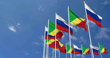 Congo and France Flags Waving Together in the Sky, Seamless Loop in Wind, Space on Left Side for Design or Information, 3D Rendering video