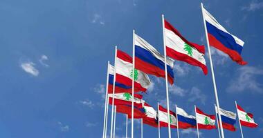 Lebanon and France Flags Waving Together in the Sky, Seamless Loop in Wind, Space on Left Side for Design or Information, 3D Rendering video