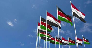 Kenya and Yemen Flags Waving Together in the Sky, Seamless Loop in Wind, Space on Left Side for Design or Information, 3D Rendering video