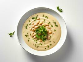 ai generado frijol sopa en un blanco plato foto