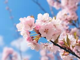 AI generated Flowering almond trees photo