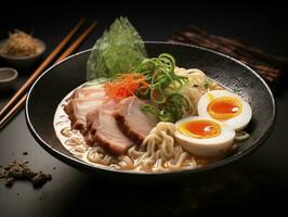 ai generado tonkotsu ramen en un plato foto