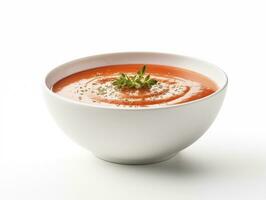 ai generado blanco cuenco tomate puré sopa foto