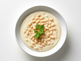 AI generated Bean soup in a white plate photo