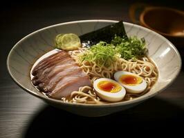 ai generado tonkotsu ramen en un plato foto