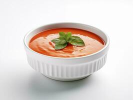 AI generated white bowl tomato puree soup photo