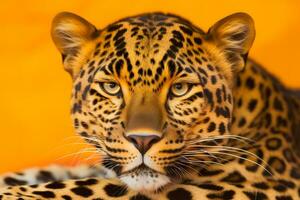 ai generado leopardo en un amarillo antecedentes. neural red ai generado foto