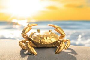 AI generated close-up of a crab without claw on the seashore in the morning. Neural network AI generated photo
