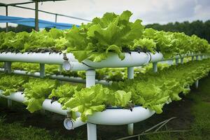 AI generated Hydroponic lettuce growing. AI Generated photo