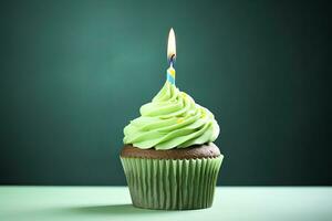 AI generated Happy Birthday Cupcake with Candle. AI Generated photo