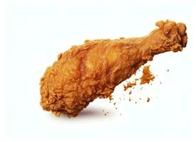 AI generated Fried chicken leg falling in the air isolated on a white background. AI Generated. photo